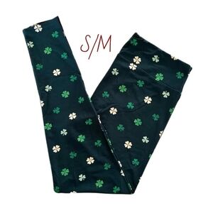 LuLaRoe Kids Green and Cream Clover Leggings